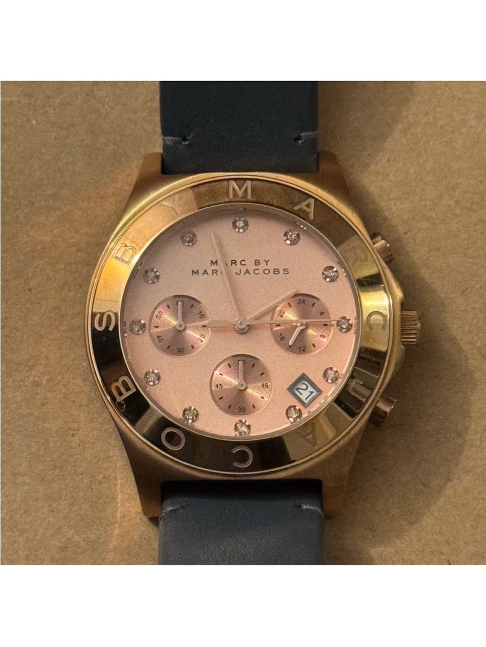 Marc by Marc Jacobs Rose Gold Dial Watch with Navy Strap
